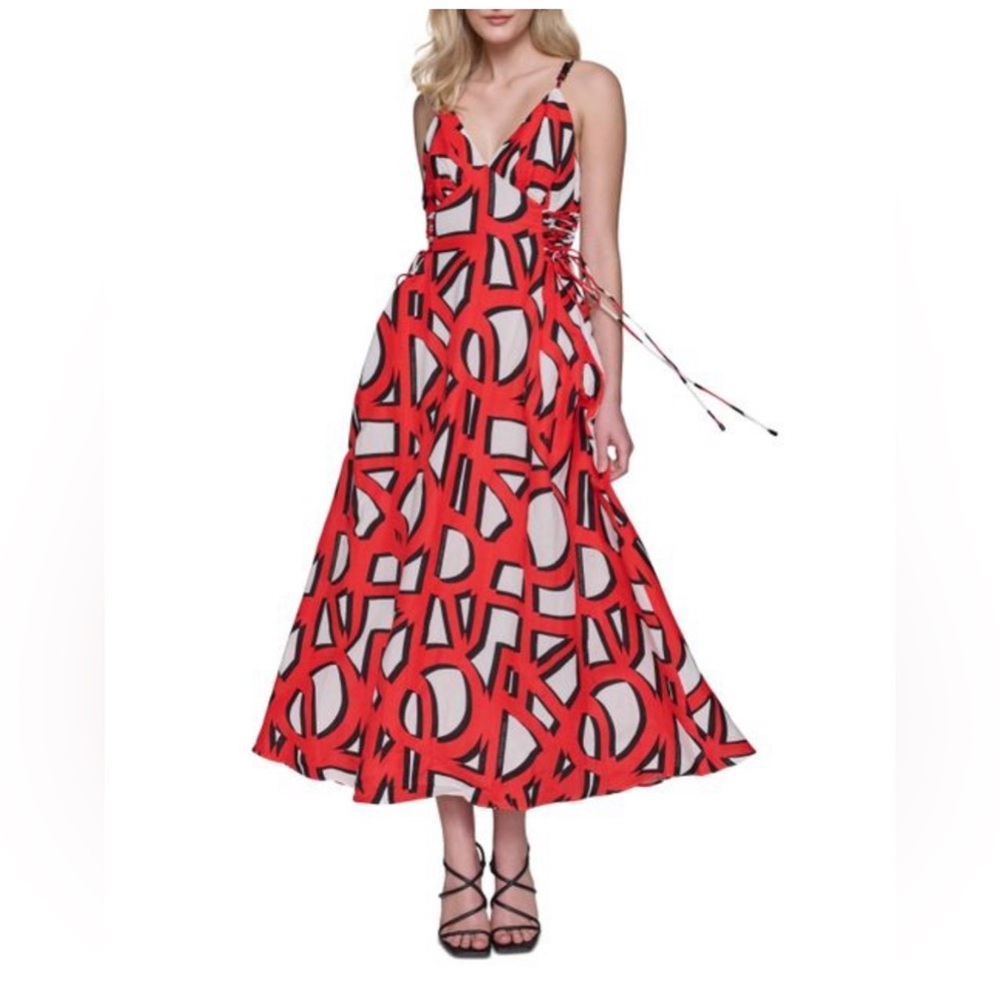 Karl Lagerfeld
Women's Blue Floral-print Lace-up Midi‎ Dress